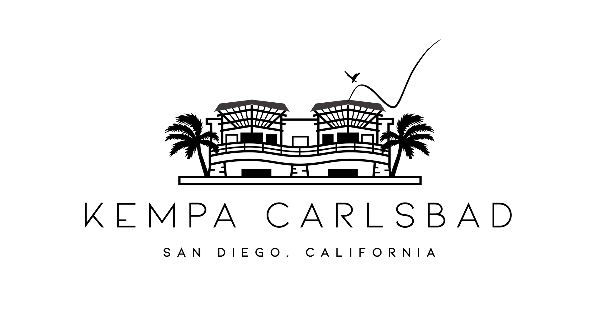 A black and white logo for kempa carlsbad in san diego california