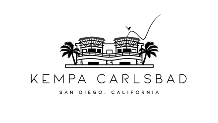 A black and white logo for kempa carlsbad in san diego california
